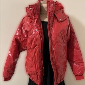 PU red puffer jacket with hood